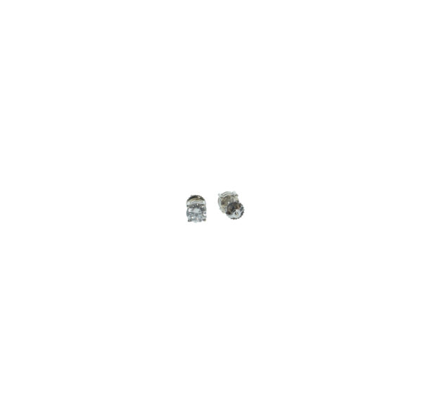 white gold fourteen karat gold four prong basket setting round brilliant diamond earrings approximately two carats total carat weight and secure screw back posts