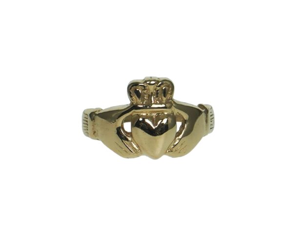 yellow gold fourteen karat Claddagh design ring symbolizes love loyalty and friendship